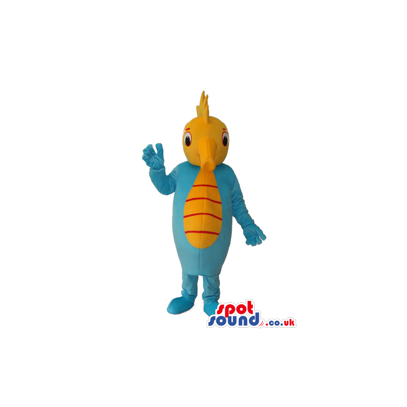 Cute Blue And Yellow Blue Fish Mascot With Red Stripes - Custom