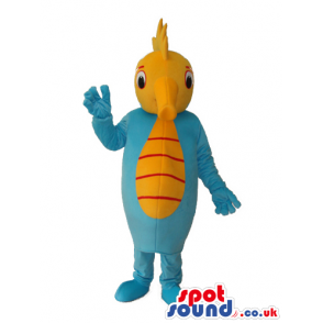 Cute Blue And Yellow Blue Fish Mascot With Red Stripes - Custom