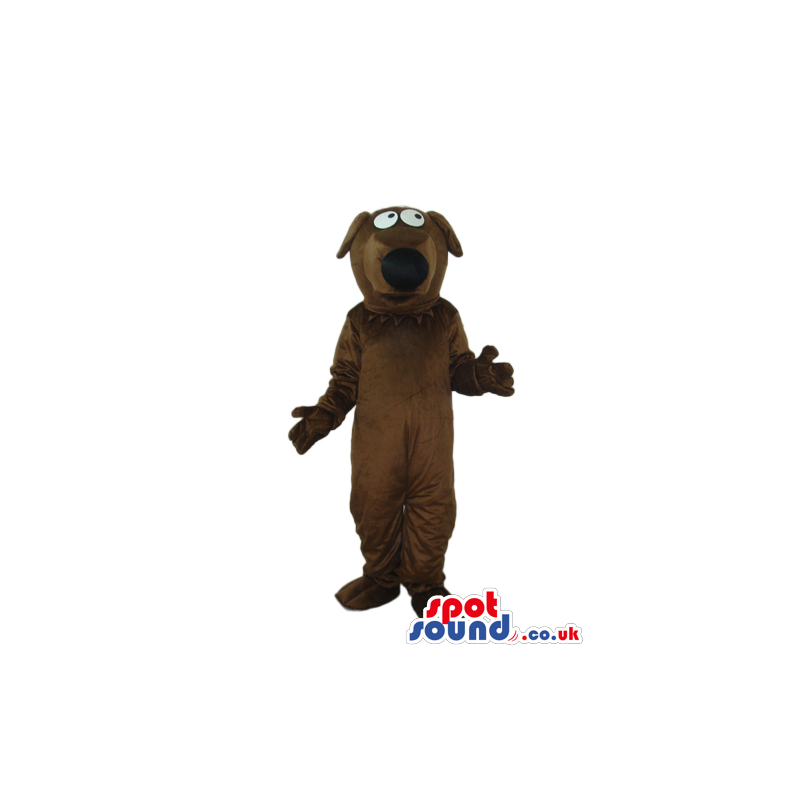 Cartoon Brown Dog Plush Mascot With Black Nose And Bent Ears -