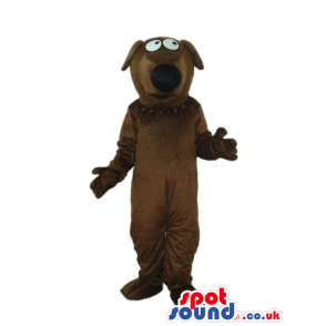 Cartoon Brown Dog Plush Mascot With Black Nose And Bent Ears -