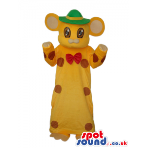 Cute Yellow Mouse Plush Mascot Wearing A Yellow Gown And Hat -