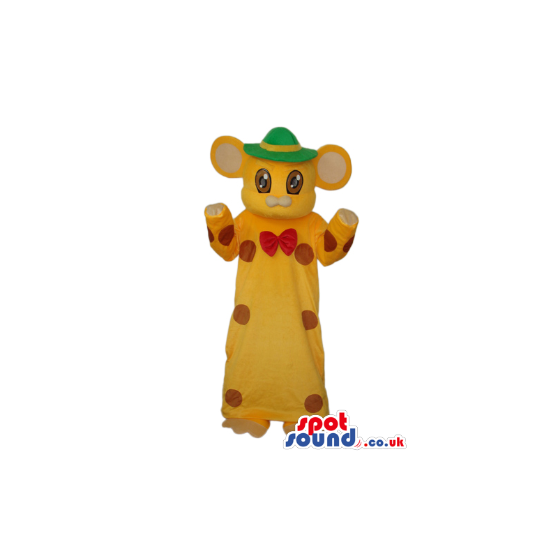 Cute Yellow Mouse Plush Mascot Wearing A Yellow Gown And Hat -