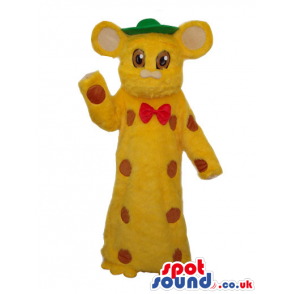 Cute Yellow Mouse Plush Mascot Wearing A Yellow Gown And Hat -