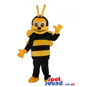 Funny Bee Plush Mascot With Brown Eyes And Yellow Wings -