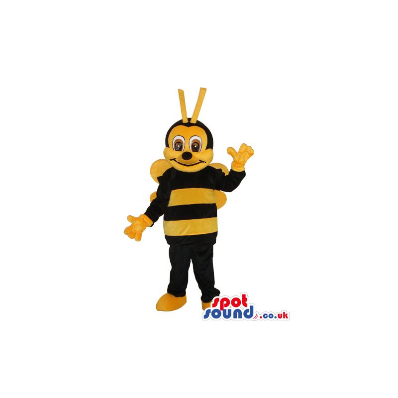 Funny Bee Plush Mascot With Brown Eyes And Yellow Wings -