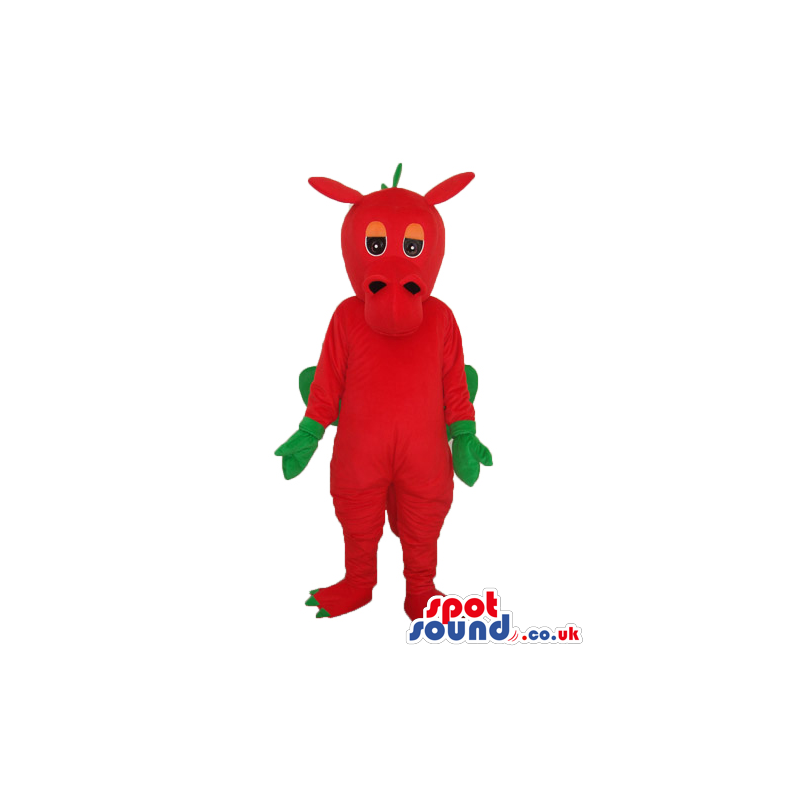 Red Monster Plush Mascot With Green Hands And Wings - Custom