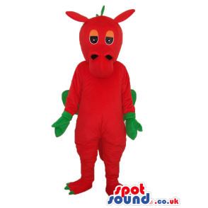 Red Monster Plush Mascot With Green Hands And Wings - Custom