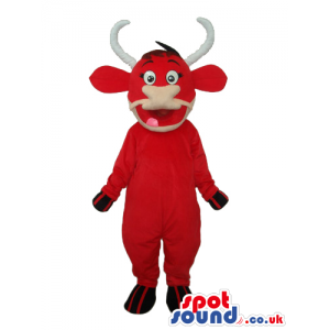 Customizable Red Bull Animal Mascot With White Curved Horns -