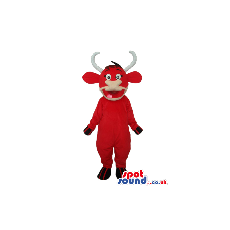 Customizable Red Bull Animal Mascot With White Curved Horns -