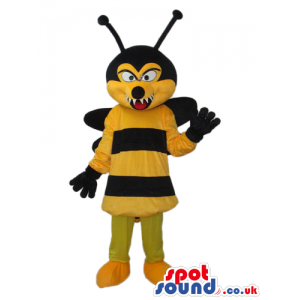 Angry Bee Plush Mascot With Sharp Teeth And Black Wings -