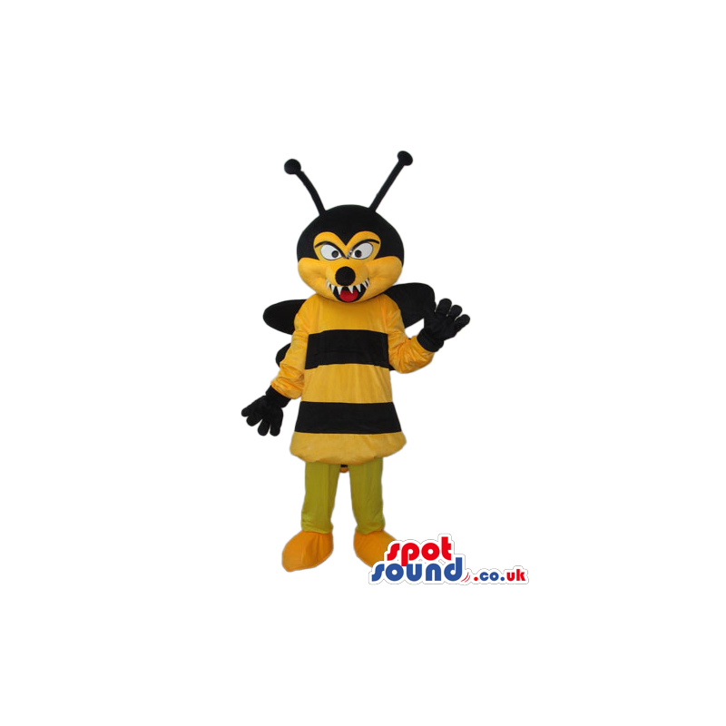 Angry Bee Plush Mascot With Sharp Teeth And Black Wings -