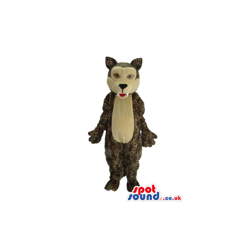 Patterned Brown Wolf Animal Plush Mascot With Sharp Teeth -