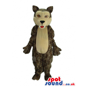 Patterned Brown Wolf Animal Plush Mascot With Sharp Teeth -