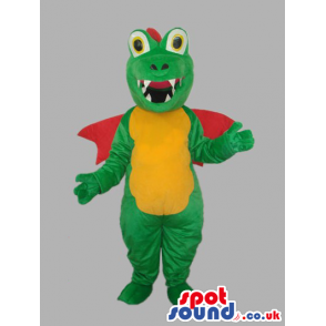 Green Dragon Plush Mascot With Red Wings And Yellow Belly -