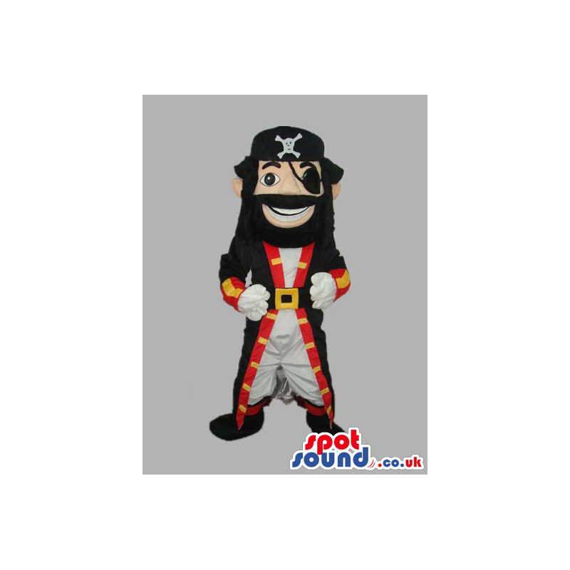 Human Pirate Character Mascot With Red And Black Garments -