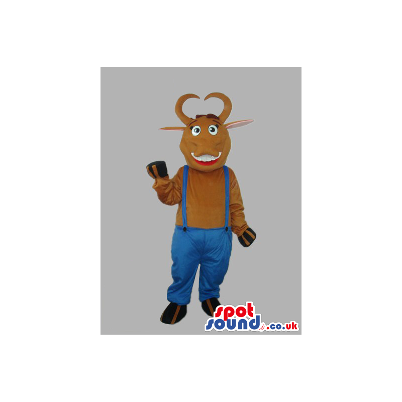 Brown Cow Animal Plush Mascot With Blue Overalls - Custom