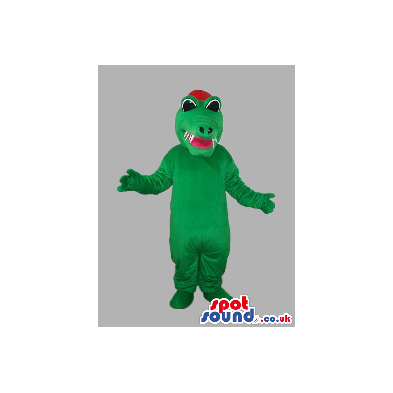 Green Dragon Plush Mascot With Red Tongue And Cap - Custom