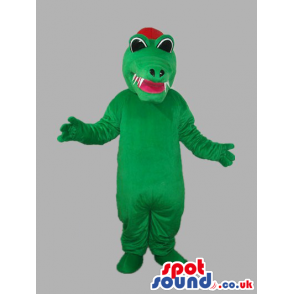 Green Dragon Plush Mascot With Red Tongue And Cap - Custom