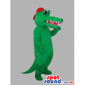 Green Dragon Plush Mascot With Red Tongue And Cap - Custom