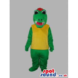 Green Dragon Plush Mascot With Red Tongue And Yellow T-Shirt -