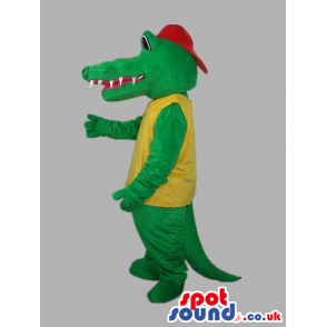 Green Dragon Plush Mascot With Red Tongue And Yellow T-Shirt -