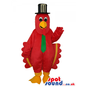 Funny Red Turkey Mascot With Green Tie And Top Hat - Custom