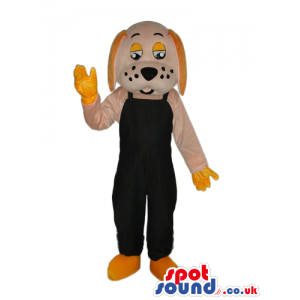 Brown And Orange Dog Plush Mascot With Black Overalls - Custom