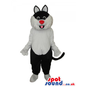 White And Black Cat Animal Plush Mascot With Red Nose - Custom
