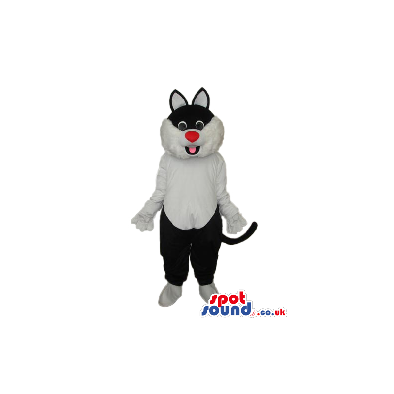 White And Black Cat Animal Plush Mascot With Red Nose - Custom