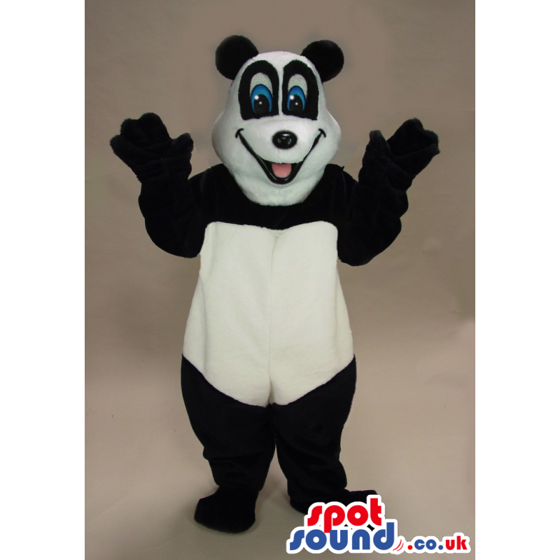 Smiling Panda Bear Animal Plush Mascot With Funny Blue Eyes -