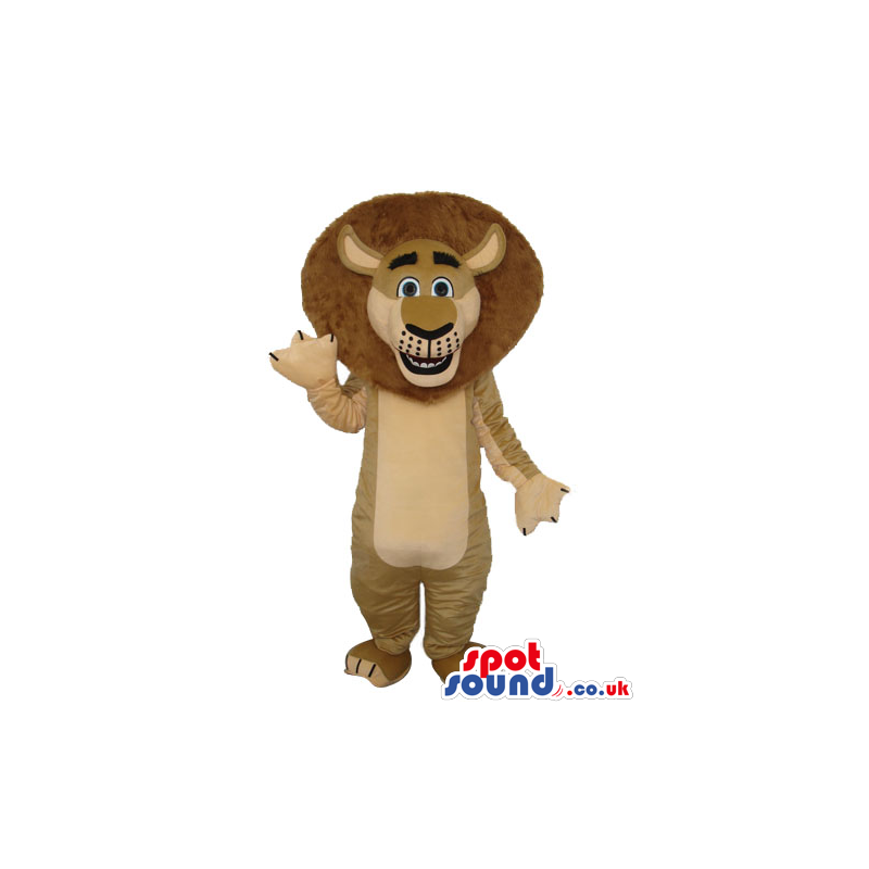 Cute Light Brown Lion Plush Mascot With Round Brown Hair -