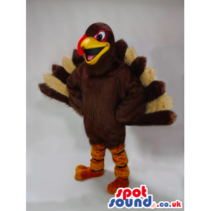 Funny Brown And Beige Turkey Mascot With A Great Open Tail -