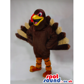 Funny Brown And Beige Turkey Mascot With A Great Open Tail -