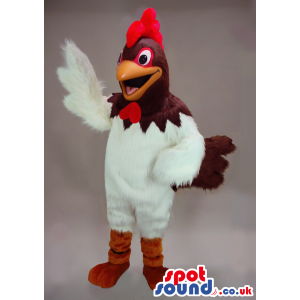 Funny White And Brown Hen Plush Mascot With A Red Comb And Eyes