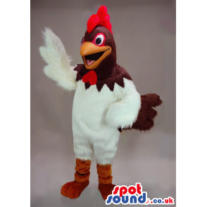 Funny White And Brown Hen Plush Mascot With A Red Comb And Eyes