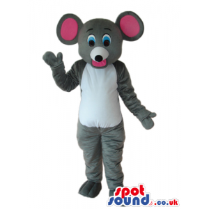 Grey Mouse Plush Mascot With A White Belly And Pink Ears -