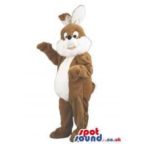 Brown and white rabbit mascot dancing with his wide eyes -