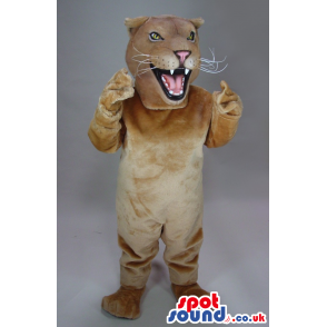 Beige Wildcat Animal Plush Mascot With A Furious Face - Custom