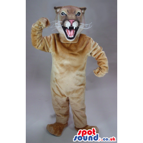Beige Wildcat Animal Plush Mascot With A Furious Face - Custom