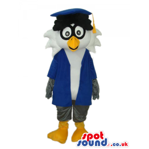 Grey And White Owl Plush Mascot Wearing Teacher Garments -