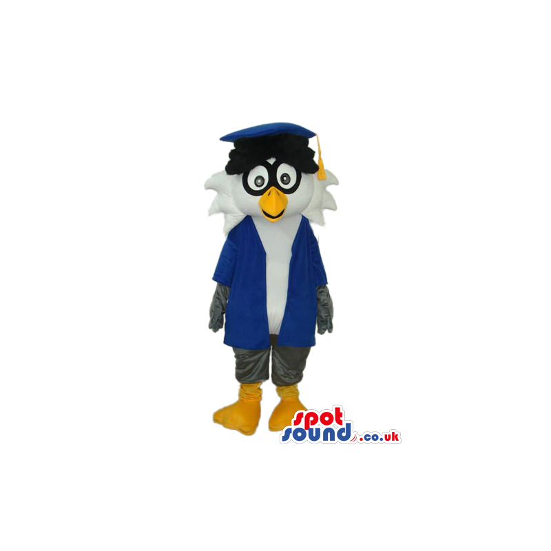 Grey And White Owl Plush Mascot Wearing Teacher Garments -