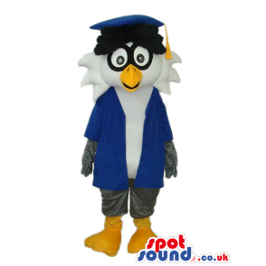 Grey And White Owl Plush Mascot Wearing Teacher Garments -