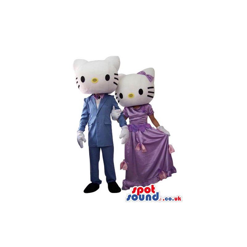 Kitty Cat Couple Plush Mascot Wearing Elegant Garments - Custom