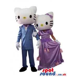 Kitty Cat Couple Plush Mascot Wearing Elegant Garments - Custom