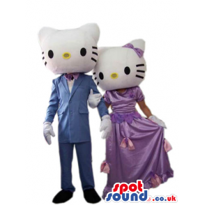 Kitty Cat Couple Plush Mascot Wearing Elegant Garments - Custom