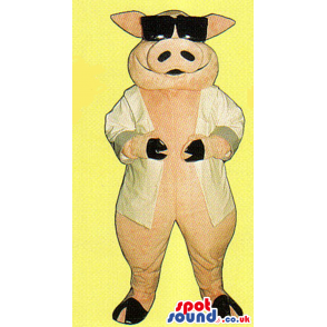 Pink Pig Farm Animal Plush Mascot Wearing Sunglasses And Jacket