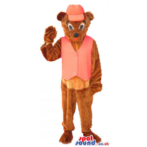 Cute Brown Teddy Bear Plush Mascot With Red Cap And Vest -