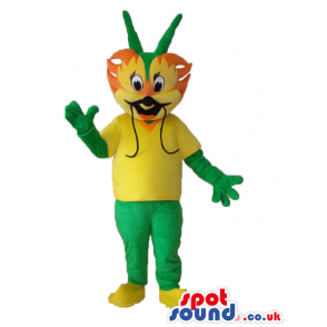 Cute Green And Yellow Bug Mascot Wearing A T-Shirt - Custom