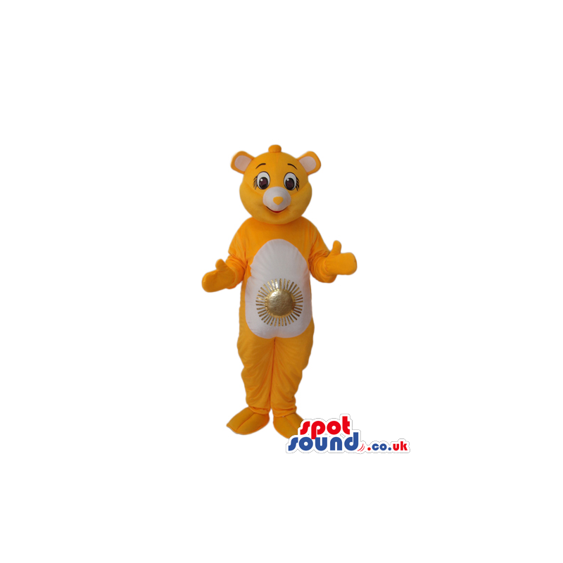 Orange Care Bear Cartoon Mascot With A Shinning Sun - Custom
