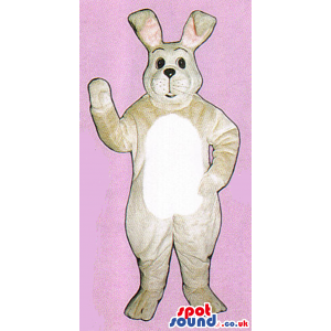 Beige Bunny Plush Mascot With A White Belly And Bent Ears -